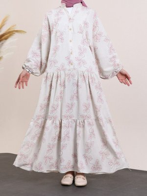 Gül Kurusu Dik Yaka Yarım Düğmeli Keten Elbise Gül Kurusu Dik Yaka Yarım Düğmeli Keten Elbise