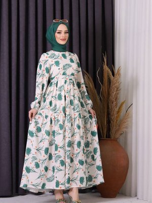 Yeşil Desenli Elbise