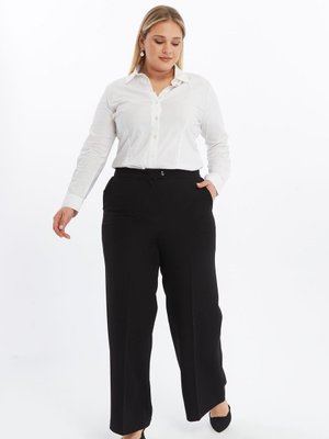 Siyah Yüksek Bel Cep Detaylı Geniş Paça Dokuma Kumaş̧ Pantolon Siyah Yüksek Bel Cep Detaylı Geniş Paça Dokuma Kumaş̧ Pantolon