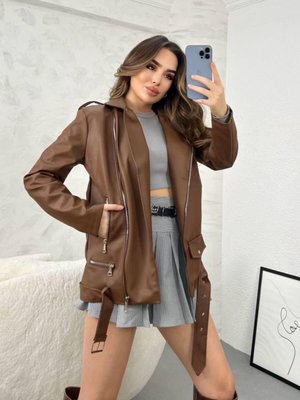 Kahve Oversize Uzun Suni Deri Ceket Kahve Oversize Uzun Suni Deri Ceket