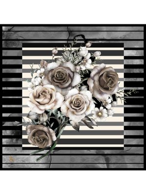 Gri Çiçekli Desen Black Seri Twill Eşarp Askısı İle Birlikte 90x90 Cm