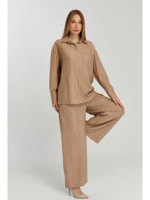 Camel Bol Paça Dokuma Pantolon