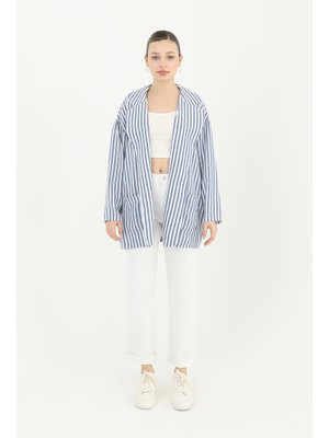 10433ckt Çizgili Keten Ceket