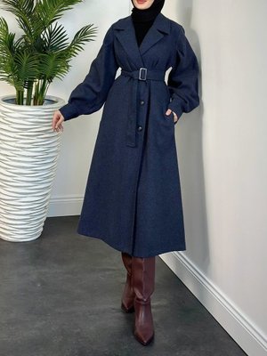 Laci Balon Kol Kemerli Astarlı Kaşe Kaban