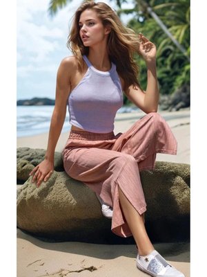 Turuncu Kiremit Keten Beli Lastikli Cepli Paçası Yırtmaçlı Salaş Kapri Bermuda Pantolon Turuncu Kiremit Keten Beli Lastikli Cepli Paçası Yırtmaçlı Salaş Kapri Bermuda Pantolon