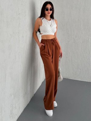 Kahverengi Dubai Ön Bağcıklı Pantolon