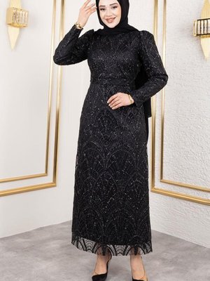 Siyah Afilli Simli Kalem Abiye Elbise Siyah Afilli Simli Kalem Abiye Elbise