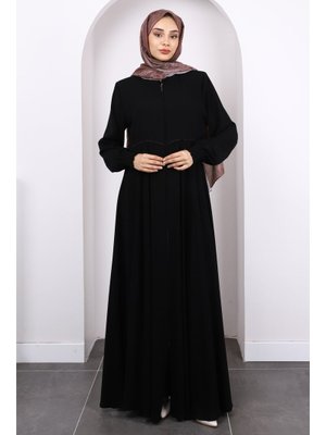 Siyah Kol Gipeli Fermuarlı Ferace Siyah Kol Gipeli Fermuarlı Ferace
