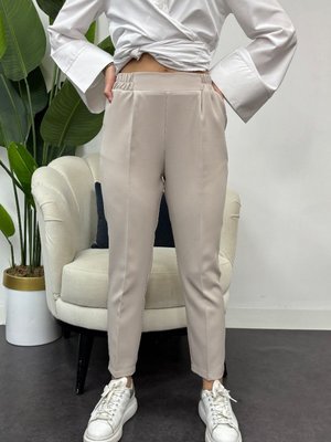 Bej Beli Lastikli Bilek Boy Pantolon