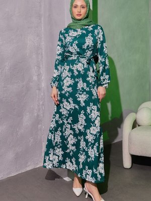 Yeşil Çiçekli Elbise