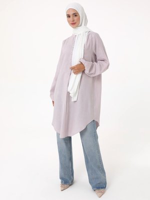 Gül Kurusu Yumuşak Tuşeli Pat Detaylı Uzun Tunik Gül Kurusu Yumuşak Tuşeli Pat Detaylı Uzun Tunik