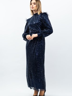 Lacivert Payetli Navy Blue Abiye Elbise Lacivert Payetli Navy Blue Abiye Elbise