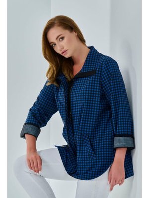 Büyük Beden Ekoseli Ceket Saks