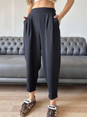 Siyah Keten Şalvar Pantolon