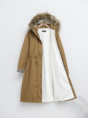 Karamel İçi Pelüş Çıkma Ķapşonlu Bondig Mont