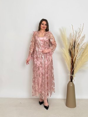 Pudra Kadın Kimono Ve Elbiseli Abiye Li Takım