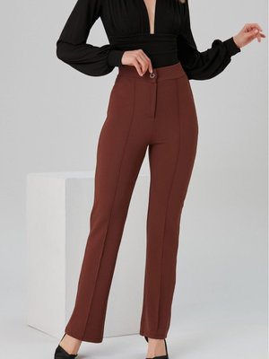 Acı Kahve Rahat Kesim Önü Çımalı Likralı Bol Paça Pantolon