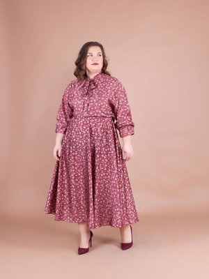 Bordo Midi Çiçek Desenli Saten Yarasa Kol Abiye Elbise Bordo Midi Çiçek Desenli Saten Yarasa Kol Abiye Elbise