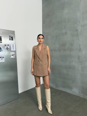 Kahverengi Premium Yaka Detaylı Astarlı Uzun Yelek