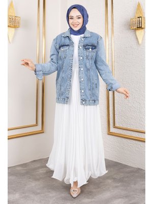 Açık Mavi Relaxed Kot Ceket