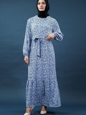 Mavi Desenli Bürümcük Elbise