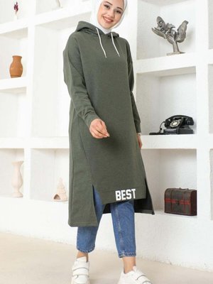 Haki Kapüşonlu Spor Tunik Haki Kapüşonlu Spor Tunik
