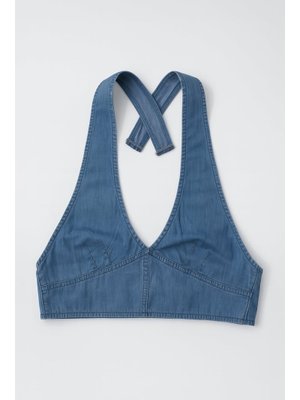 Açık Mavi Boyundan Bağlamalı Jean Büstiyer