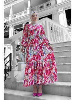 Pudra Lolita Viskon Desenli Elbise