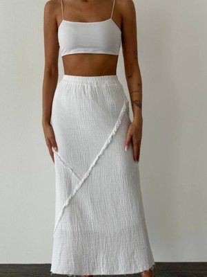 Beyaz Uzun Aerobin Kumaş Pamuklu Etek
