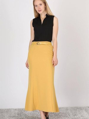 Hardal Uzun Pembe Kemer Detaylı Yüksek Bel Parçalı Etek Hardal Uzun Pembe Kemer Detaylı Yüksek Bel Parçalı Etek