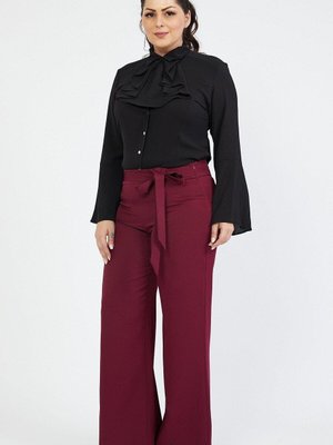 Bordo Kemerli Büyük Beden Pantolon Bordo Kemerli Büyük Beden Pantolon