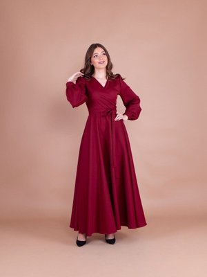 Bordo Uzun Kruvaze Yaka Kemerli Abiye Elbise Bordo Uzun Kruvaze Yaka Kemerli Abiye Elbise