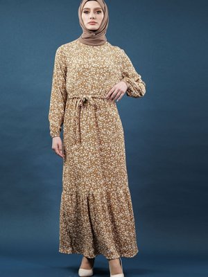 Kahverengi Desenli Bürümcük Elbise Kahverengi Desenli Bürümcük Elbise