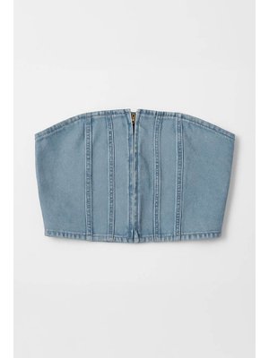 Açık Mavi Fermuarlı Jean Büstiyer