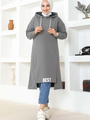 Gri Kapüşonlu Spor Tunik Gri Kapüşonlu Spor Tunik