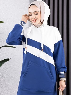 Lacivert Çapraz Garnili Ribanalı Spor İkili Takım İndigo Ekru