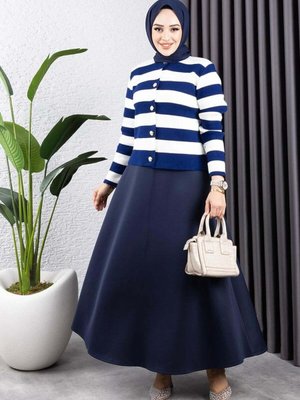 Lacivert Uzun Eteği Scuba Kloş Etek