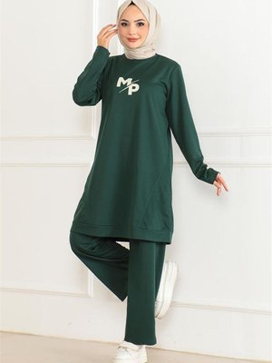 Zümrüt Yeşili Baskılı İkili Takım