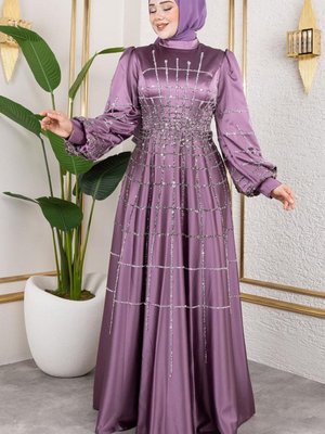 Lila Kafes Model Saten Abiye Elbise Lila Kafes Model Saten Abiye Elbise