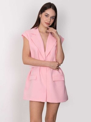 Pembe Kemerli Şal Yaka Blazer Yelek