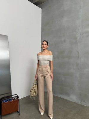 Bej Jakar Cırtlı Palazzo Pantolon