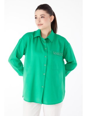Yesıl Taş Detaylı Gömlek Yesil