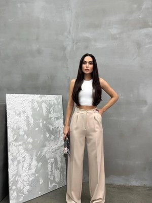 Gri Bej Palazzo Dabıl Kumaş Pantolon