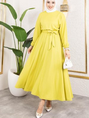 Asit Beli Büzgülü Kemerli Elbise