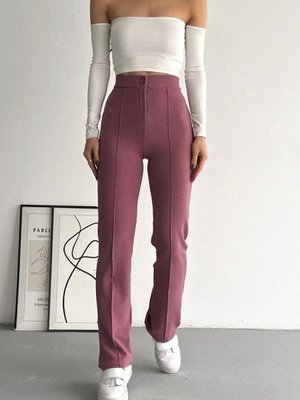 Gül Kurusu Rahat Kesim Önü Çımalı Likralı Bol Paça Pantolon