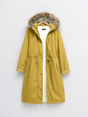 Sarı İçi Pelüş Çıkma Ķapşonlu Bondig Mont