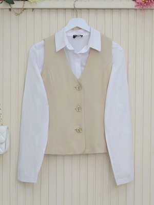 Bej Düğmeli Astarlı Yelek