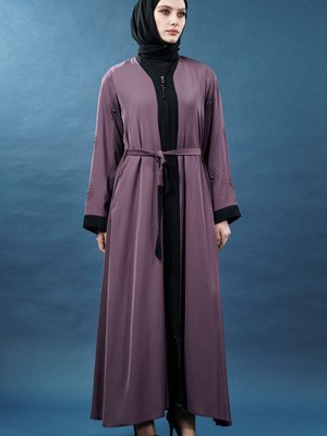 Gül Kurusu Taş İşlemeli Fermuarlı Abaya Gül Kurusu Taş İşlemeli Fermuarlı Abaya