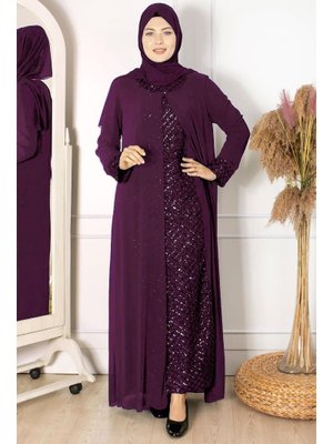 Pelerinli Payet Detaylı Abiye Mürdüm Mor Pelerinli Payet Detaylı Abiye Mürdüm Mor