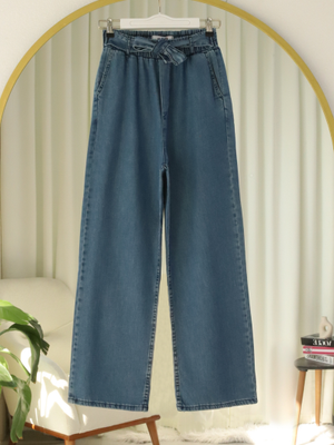 Laci Beli Kuşaklı Lastikli Cepli Kot Pantolon Laci Beli Kuşaklı Lastikli Cepli Kot Pantolon